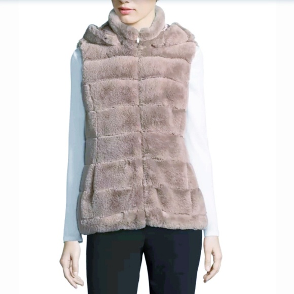 Liz Claiborne Jackets & Blazers - New Liz Claiborne Plush Taupe Brown Soft Faux Fur Cozy Hooded Vest
